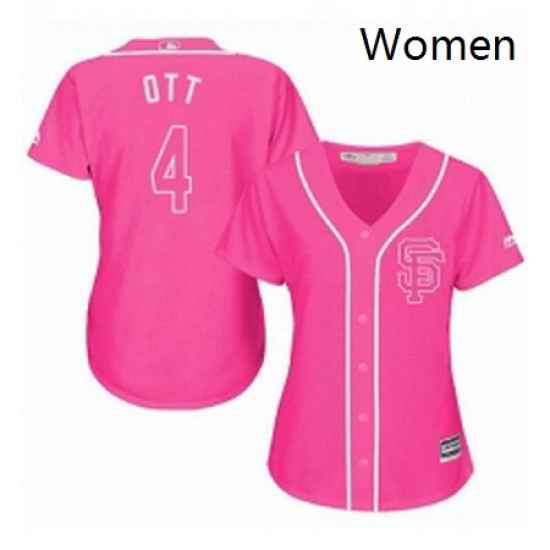 Womens Majestic San Francisco Giants 4 Mel Ott Authentic Pink Fashion Cool Base MLB Jersey
